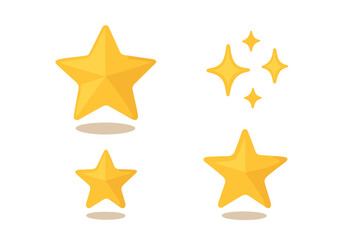 Glossy Yellow Star Icon Collection – Decorative 3D Vector Stars with Shadows, Sparkle Shapes, Isolated Elements for Rating, Award, Badge, Celebration, Review, Achievement, UI, Transparent Background