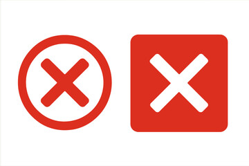 Fototapeta premium Red Cross Mark Icon Collection. Circular and Square Error Symbol Buttons. Bold Rejection, Close, Cancel, Deny, Remove, Delete Symbols. Isolated Flat Vector Illustration for UI, Alerts, Notifications
