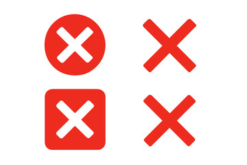 Obraz premium Red Cross Mark Icon Set. Bold Red X Symbol Collection. Circular and Square Error, Cancel, Close, Delete, Alert Button. Flat Vector Template for Interface, UI, App Notification, Warning Message
