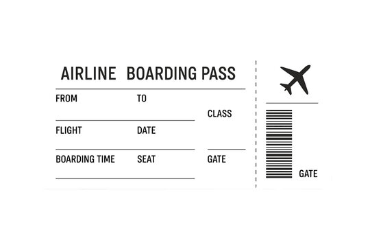 Airline boarding pass ticket blank. Plane ticket template vector illustration. Travel, flight, or journey concept. Airport pass for vacation or business trip design element.