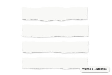 Realistic Torn Paper Strips With Empty Space for Text, Ripped Notebook Paper Borders, Isolated Transparent Vector, Blank Tear Effect Clipart for Notes and Design