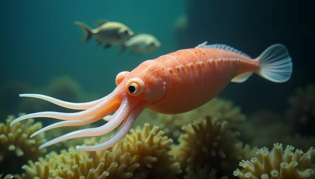 Squid holding its eggs gently in deep water