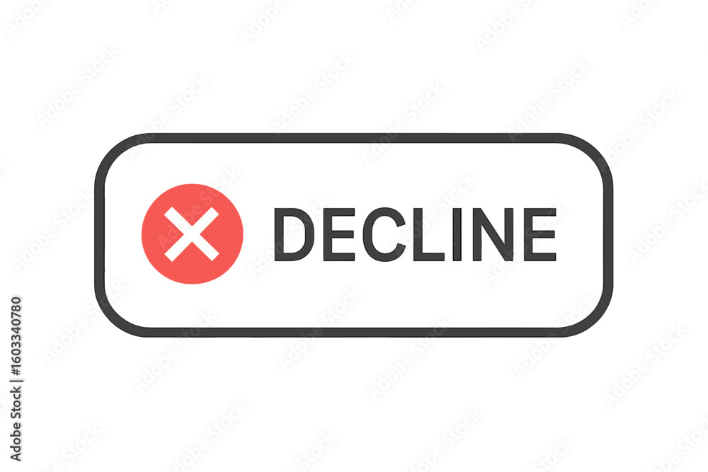 Poster decline button vector. red cross mark icon. no symbol. web interface element. reject and cancel acti