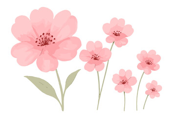 Watercolor Pink Cherry Blossom Flowers Clipart Set, Transparent Background, Pastel Floral Vector, Multiple Sizes, Hand Painted Spring Nature Botanical Illustration PNG