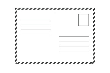 Postcard reverse side template. Blank postal card back with address lines and stamp place. Vintage travel mail correspondence vector. Empty letter for message design.