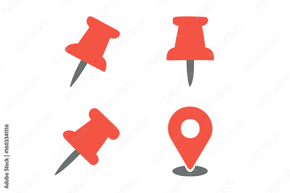 Poster pushpin flat icons set. pointer of location on the map. map pins. indicative marker for applications