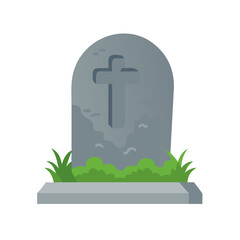 A cartoon tombstone with cross on grassy mound for halloween graphics