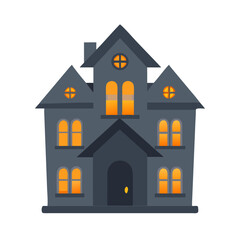 Cartoon haunted house with glowing windows for halloween decoration