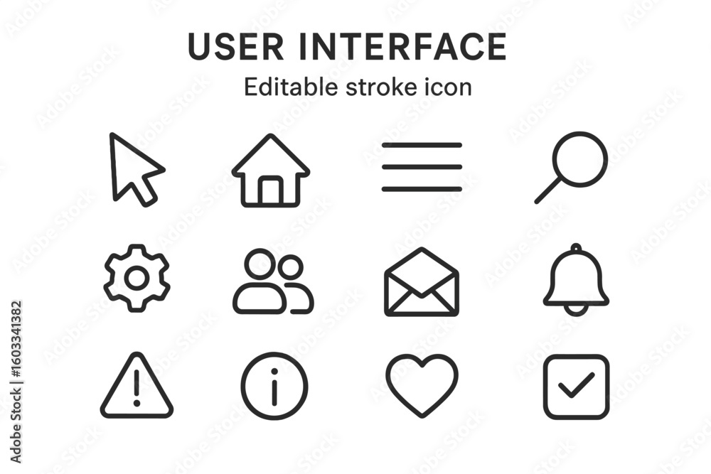 Poster user interface line icon set. ui ux graphic elements for web and mobile app design. editable stroke.
