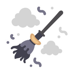 A witchs broom flying through the air on a white background