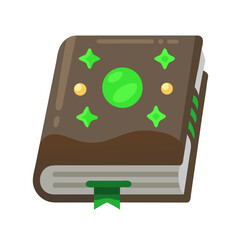 A brown spell book with green circle and stars isolated on white