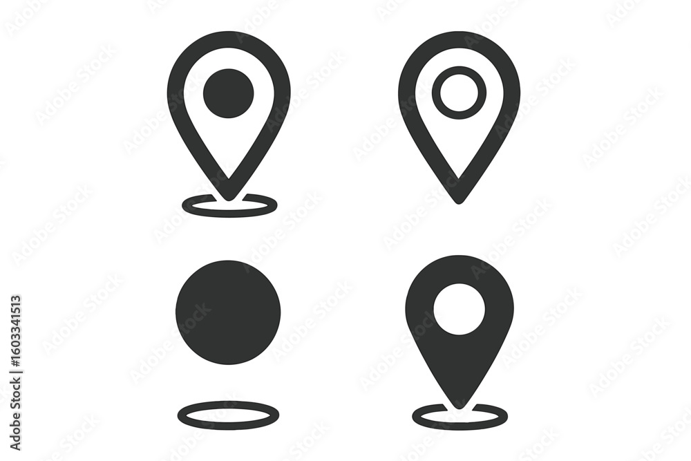 Poster location pin map marker icon set. gps navigation pointer symbol collection. place destination addres