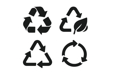 Recycle symbols set. Eco friendly vector icons. Waste sorting and packaging reuse sign. Sustainable, biodegradable, and circular economy concept. Environmental protection logo.