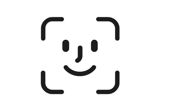 Face ID recognition icon. Biometric verification symbol for security access. Facial scanning for authentication and identification. Modern technology for personal identity data.