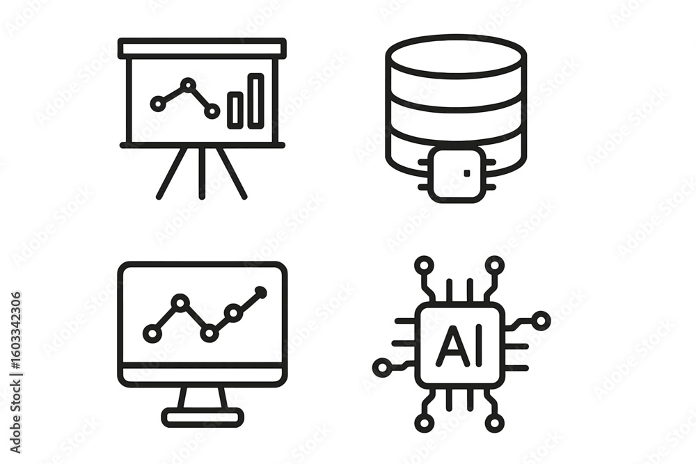 Fototapete data analytics and business intelligence line icon set. big data analysis and statistics symbols. ic