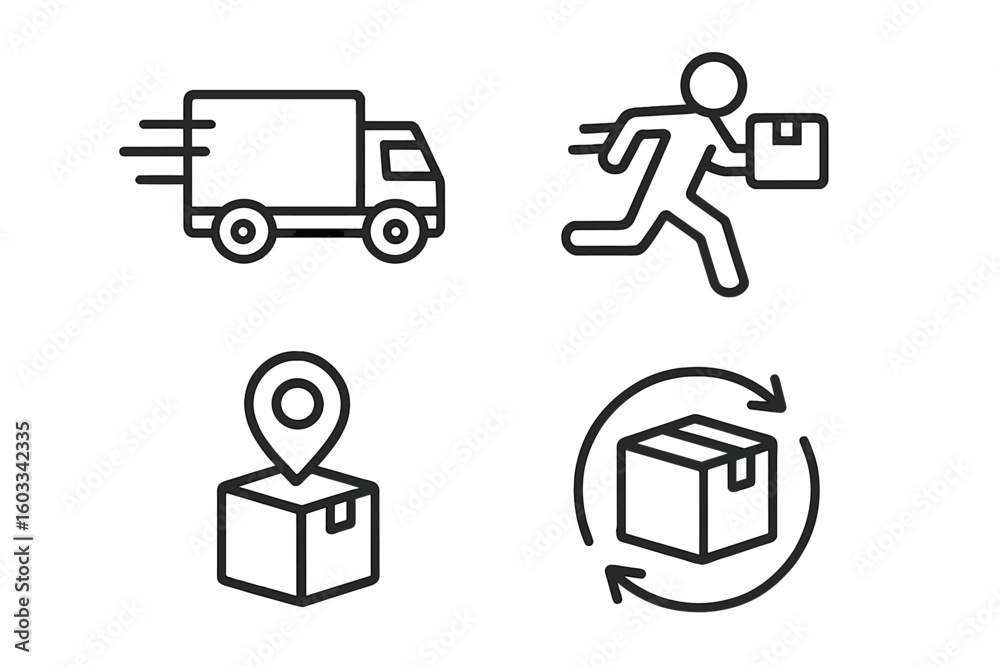 Poster delivery and logistic web icons set. line style shipping service symbols for web and mobile app. fas