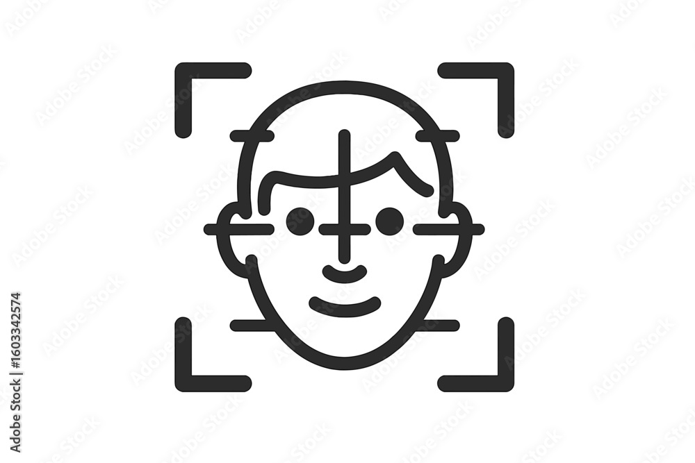 Poster face id icon for biometric verification and security. facial recognition system for person identific