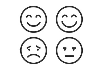 Emotion line icons set. Feedback emoji with happy, sad, and neutral face for customer satisfaction survey. Mood rating smileys. Simple emoticon symbols for user review.