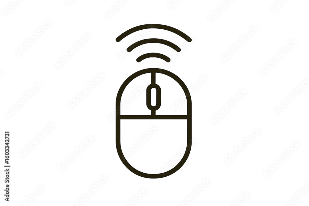 Fototapete wireless computer mouse icon with signal waves. flat linear vector illustration for technology conce