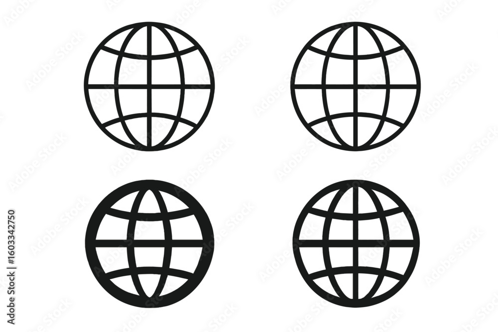 Poster globe icons set for web design. flat linear vector symbols of the earth. world planet silhouette wit