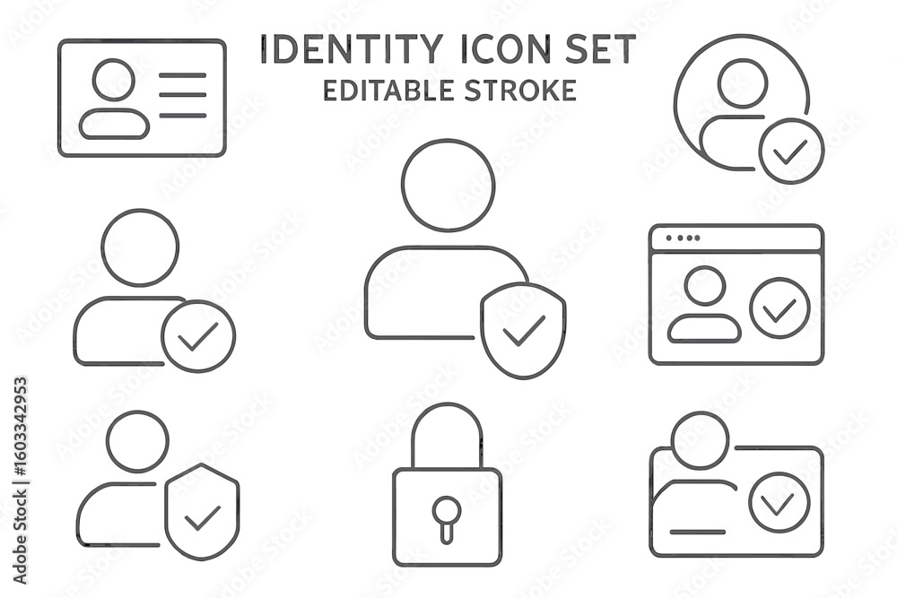 Poster user identity verification and security icon set. thin line icons for authentication, access control