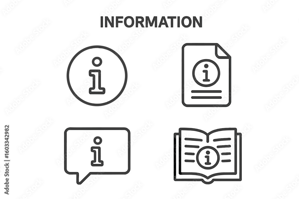 Poster information icon set. linear info symbols for help and support. faq, guide, and manual concept icons