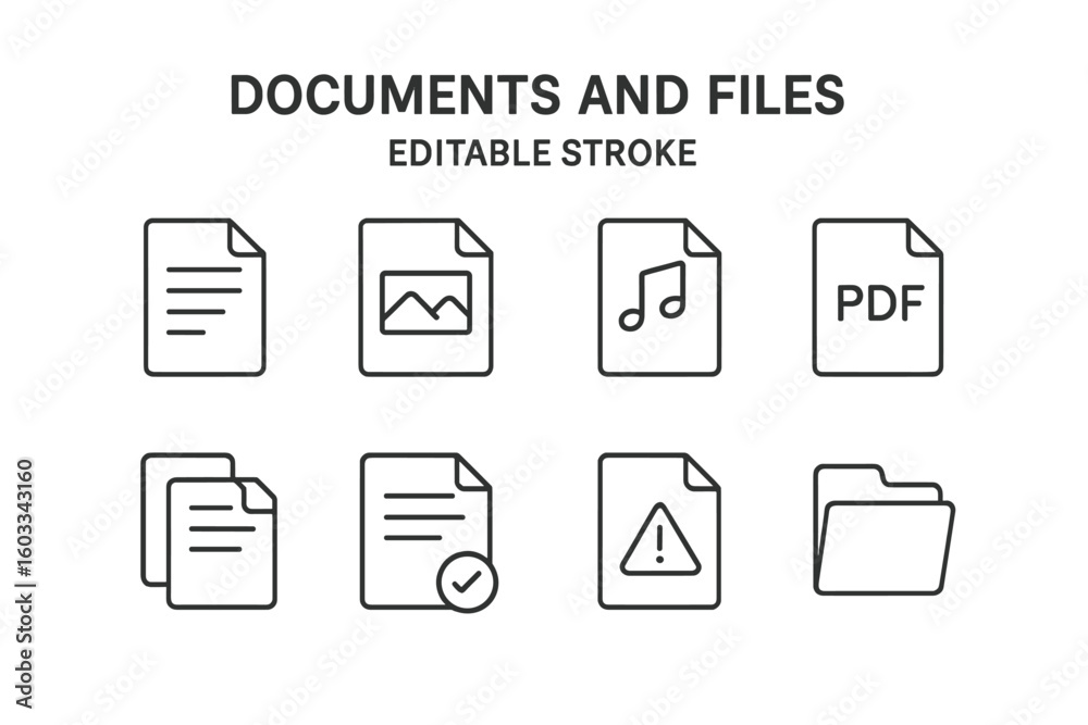 Aufkleber document and file line icon set. thin outline symbol collection for web and app ui. editable stroke 