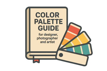 Color palette guide book and swatch fan deck icon. Vector illustration for designers, photographers, and artists. Concept of color theory, selection, matching, and creativity.