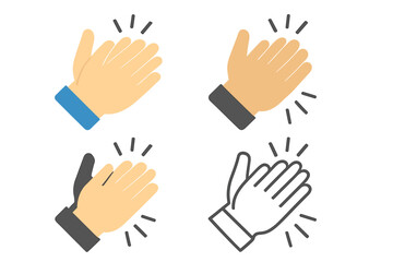Clapping Hands Applause Icon Collection. Diverse Hand Clap Emoji Set. Vector Illustration of Applause Gesture, Congratulation, Appreciation, Encouragement, Achievement, Celebration, Success Symbol.