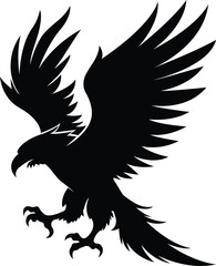 eagle vector silhouette of flying bird with spread wings, eagle vector wild bird of prey flying with claws out