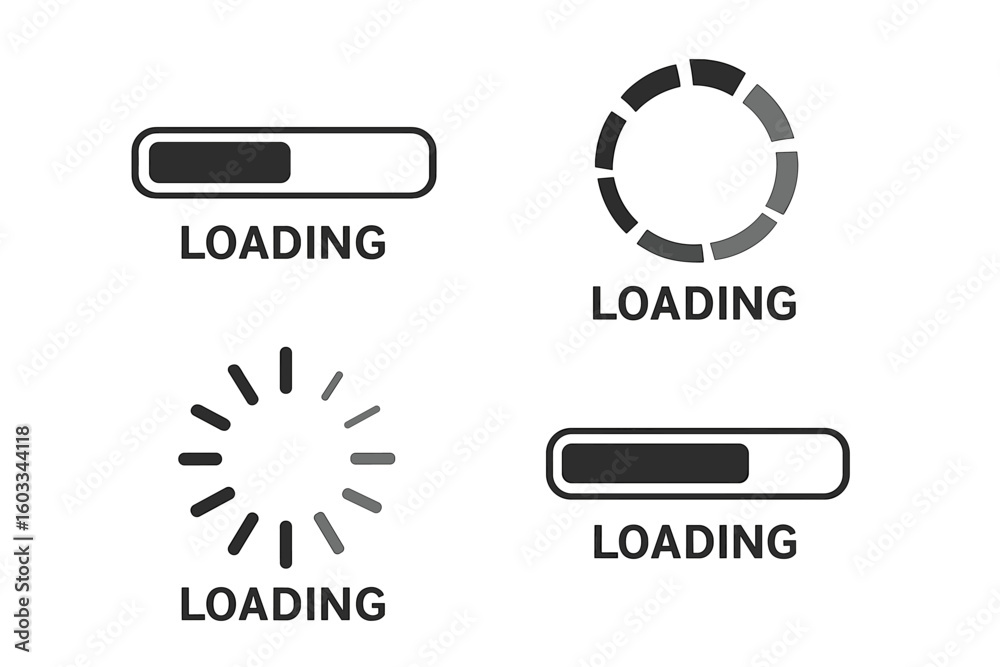 Fototapete Progress loading bar set. Load sign vector illustration. Collection of connecting indicators. Loading status icon. Progress visualization web design elements. UI UX symbol.