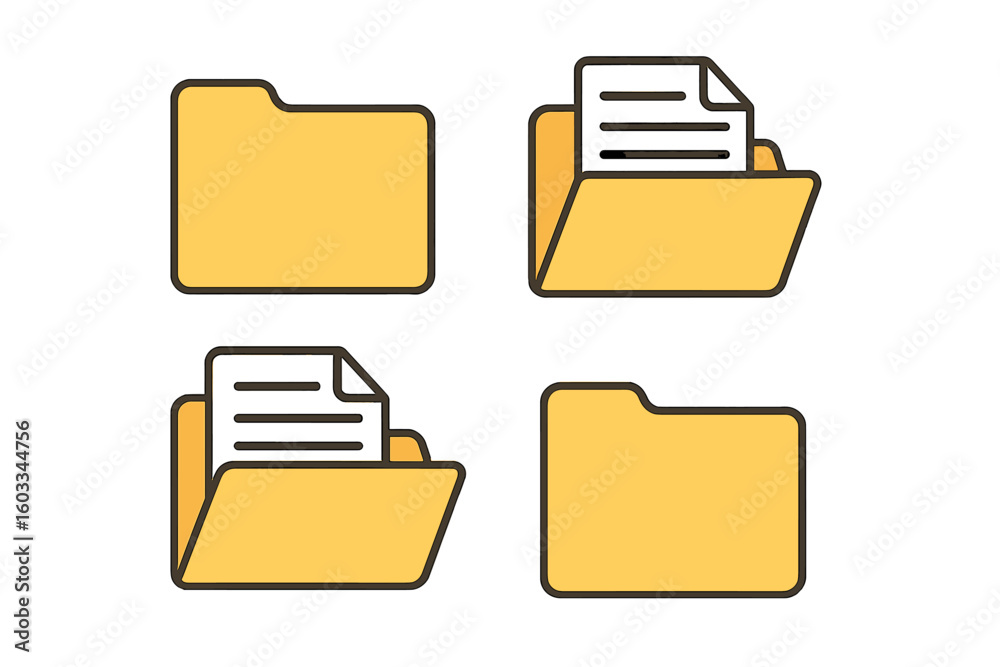 Poster Folder icon set. File and document storage concept. Open and closed folder vector illustration. Data management and office archive directory symbol for web UI and graphic design.