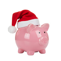 ink Piggy Bank Wearing Santa Hat Isolated on Transparent Background