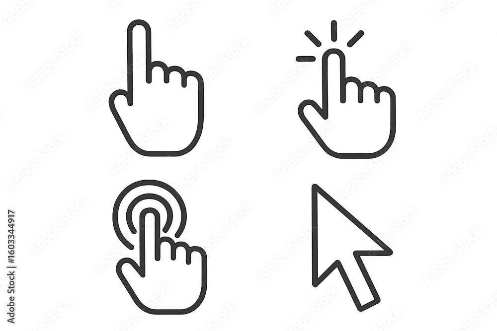 Fototapete click icon set. hand cursor pointer and arrow symbol collection. press, tap, and select finger gestu