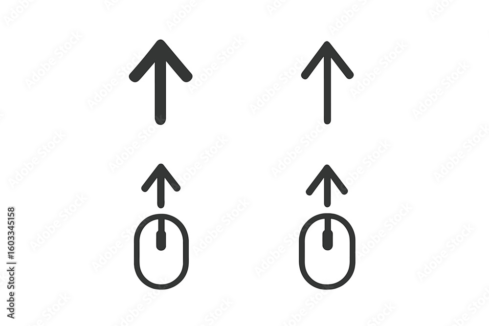 Aufkleber scroll up icon set. arrow up and swipe up line icons. computer mouse scrolling symbol for website na