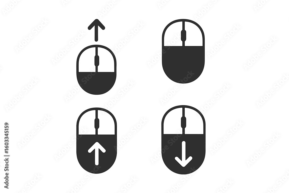 Fototapete Scroll down and up icon set with computer mouse and arrow symbols. Vector graphic for website navigation, web design, mobile app, and user interface or UI/UX element.