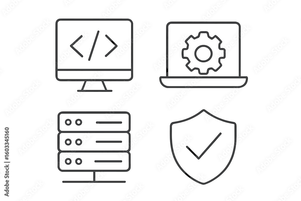 Poster information technology icon set. concepts of web development, system settings, server database, and 