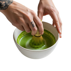 traditional Matcha Tea Preparation with Bamboo Whisk