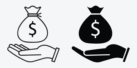 Money Bag Held on Hand Icon for Financial Services