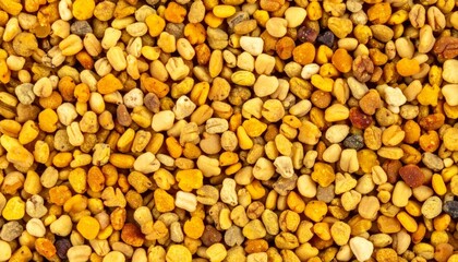 Fototapeta premium Pile of Multicolored Bee Pollen Grains in Golden Hues Full Frame Composition