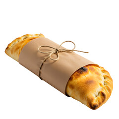 Freshly Baked Empanada Wrapped in Paper with Twine on Transparent Background