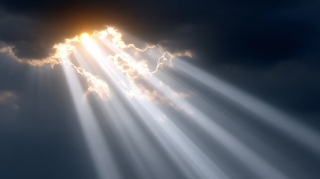 soft golden light breaking through dark, textured clouds in an abstract landscape - Powered by Adobe