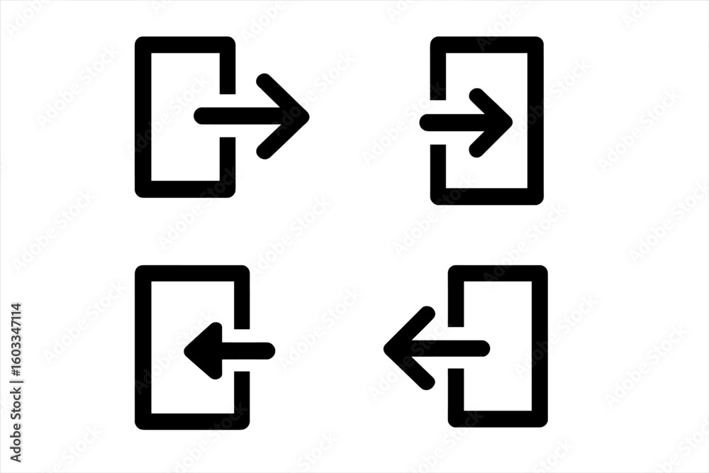 Poster Login and logout icons. Sign in and sign out symbol collection. Vector arrow and door graphics for user interface. Simple enter and exit buttons for website or mobile app.