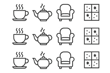 Contour line grid minimal symbol icons set outline prompt coziness collection icon