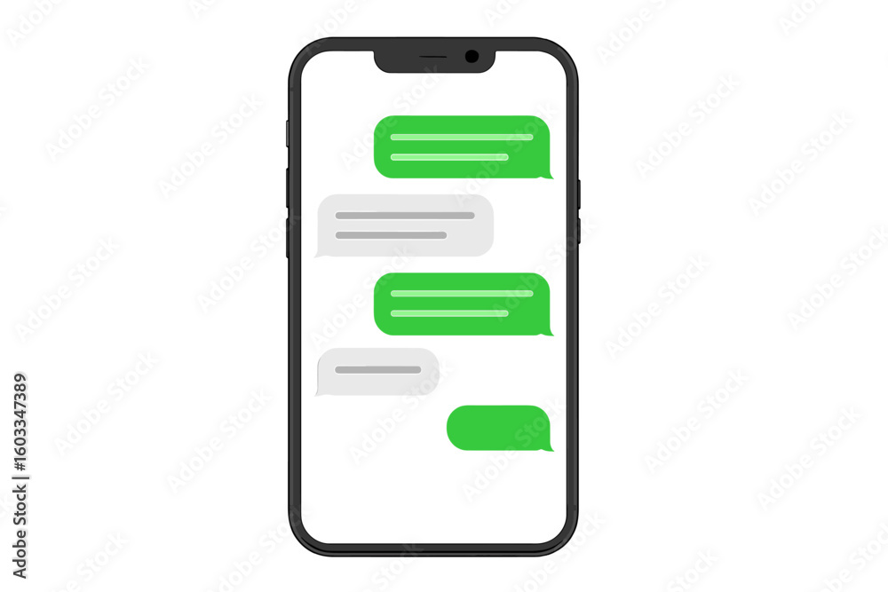 Poster smartphone screen with chat message bubbles. vector illustration of a mobile phone showing a text co