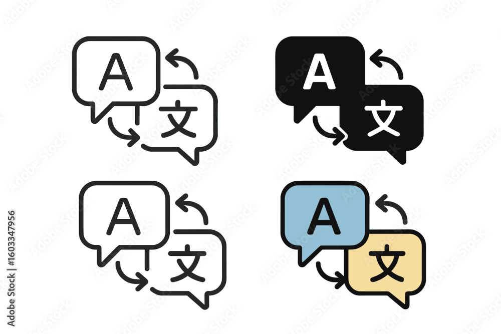 Fototapete language translation icon set. chat bubbles for online translator app. foreign language communicatio
