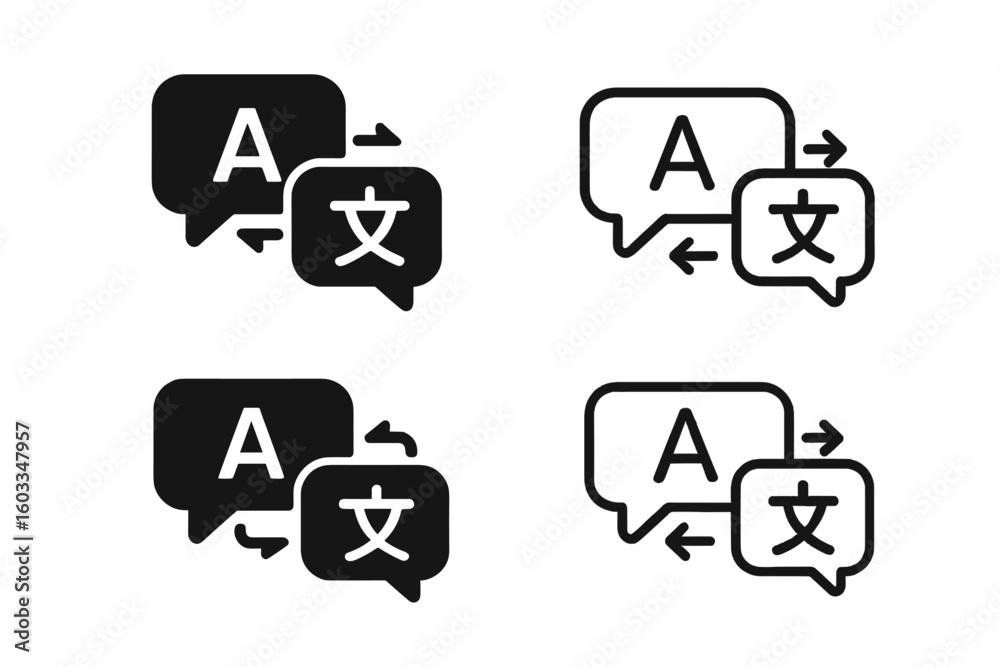 Fototapete language translation icon set. chat bubble for multilingual online translator app. foreign language 