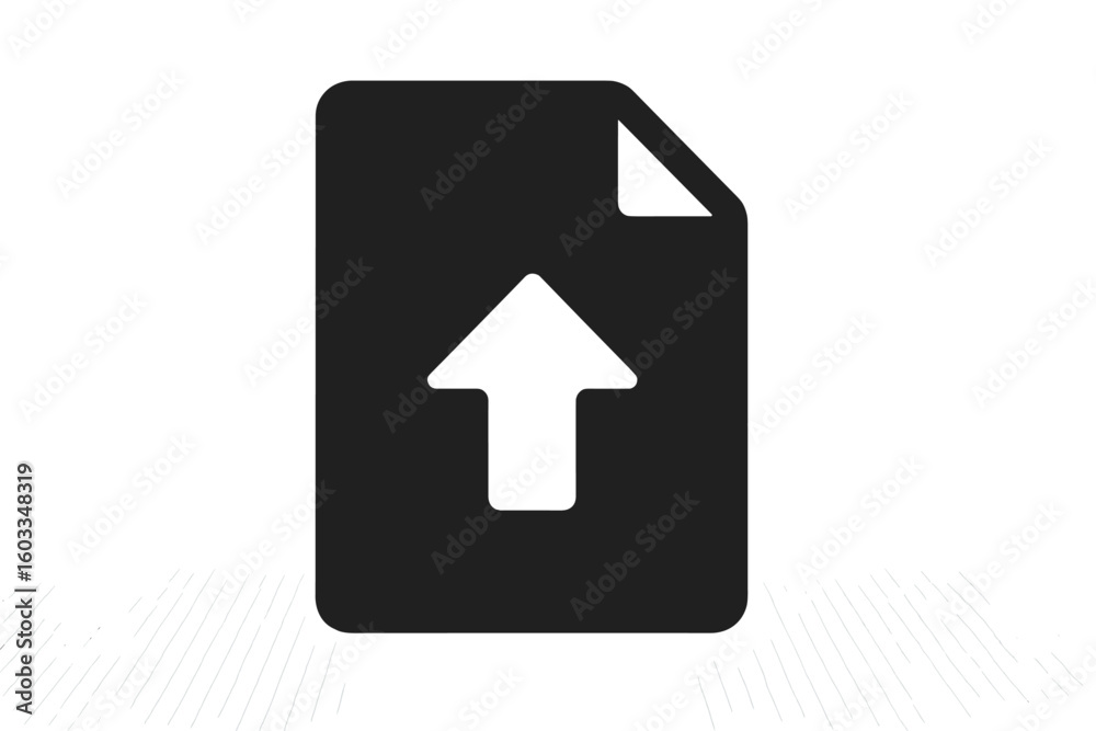 Aufkleber upload document arrow icon. file transfer, synchronization, sharing symbol. simple black flat docume