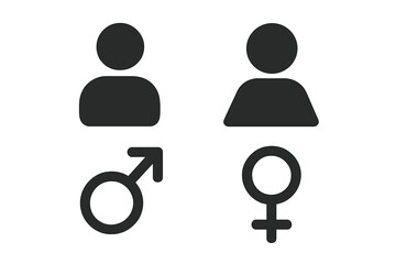 Obraz premium Vector set of 4 male and female user avatar icons, gender symbols, boy and girl pictograms, man and lady toilet signs, sex and gender icons, vector illustration transparent background