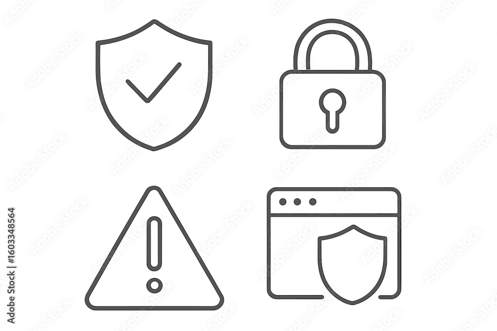 Aufkleber security icon set. web protection, data privacy concepts. thin line vector symbols of shield, lock, 